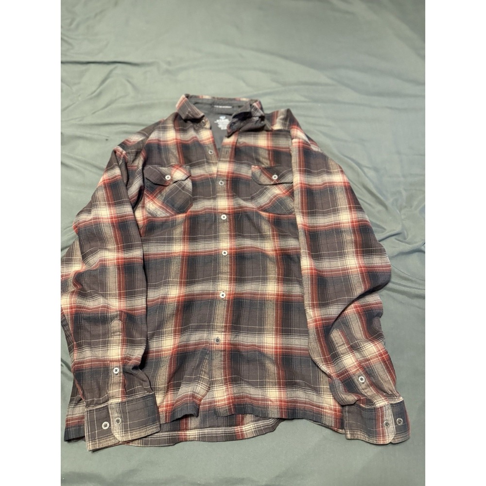 Kuhl Dillingr Men's Flannel Shirt‎ 2XL Brown Orange Plaid Outdoors Hiking